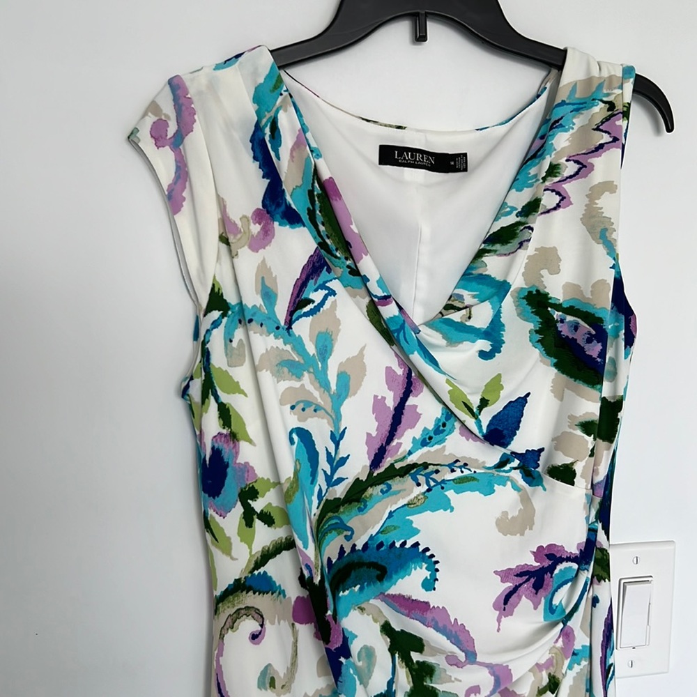 Ralph Lauren dress, white and blue floral pattern, size 14.